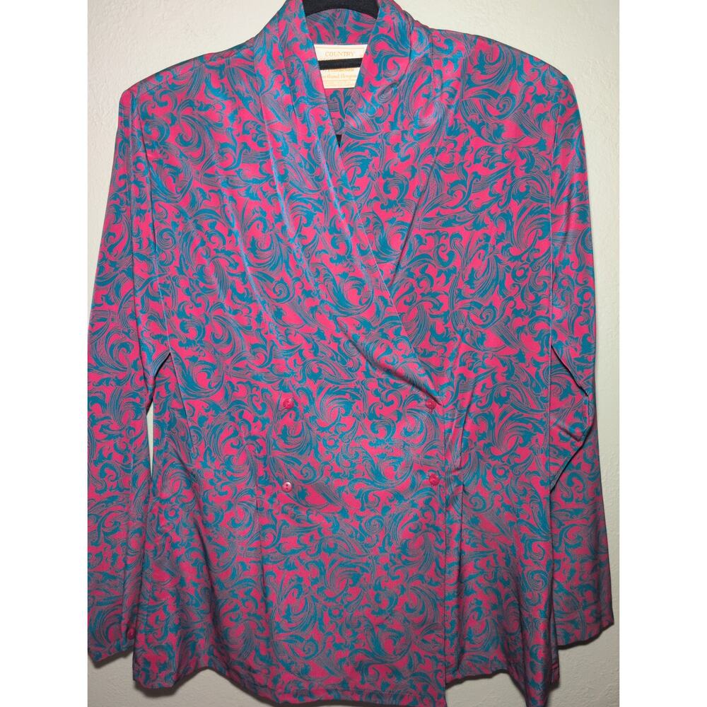 Pendleton pink teal Portland U.S.A career blouse 80's double breasted 12 vintage